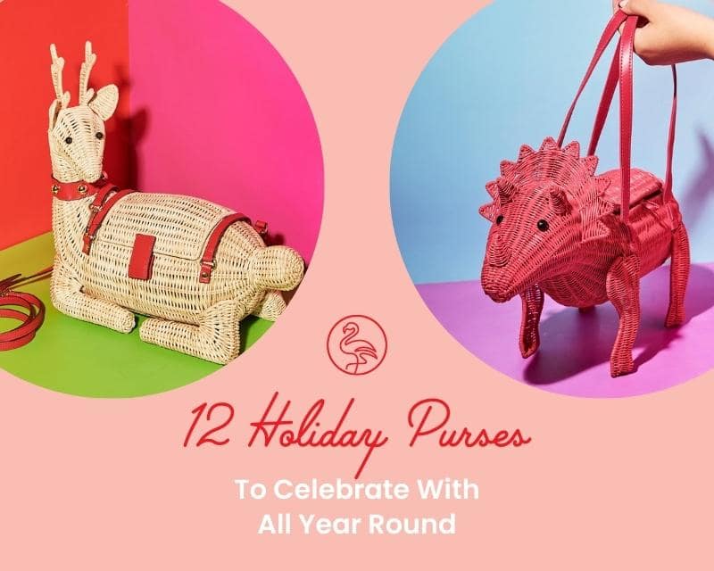 Wicker Darling holiday purses - reindeer bag and pink triceratops purse